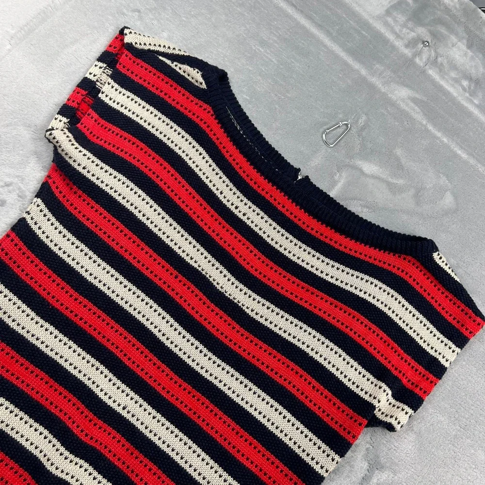 Marc By Marc Jacobs Sweater Top Womens L Blue Red Striped Linen Cotton Zip Back